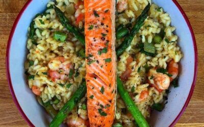 Risotto au saumon et aux crevettes